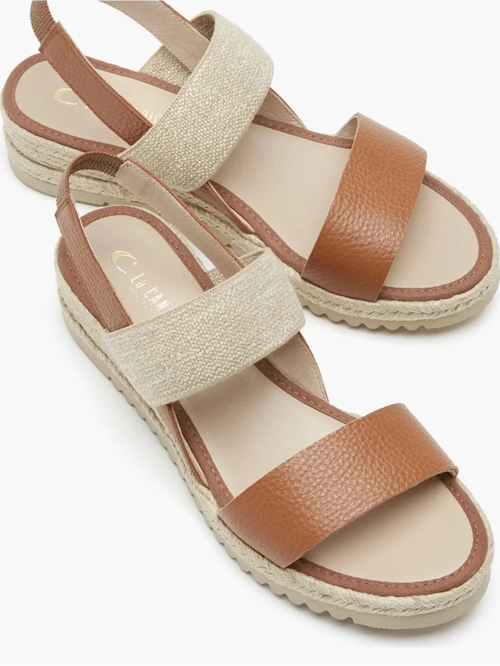 La CANADIENNE Brown and Beige Two‑Tone Slingback Sandals